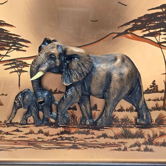 John Louw Signed 3D Copper Wall Art African Elephant Momma With Baby 19.5x13.5” - Picture 3 of 8